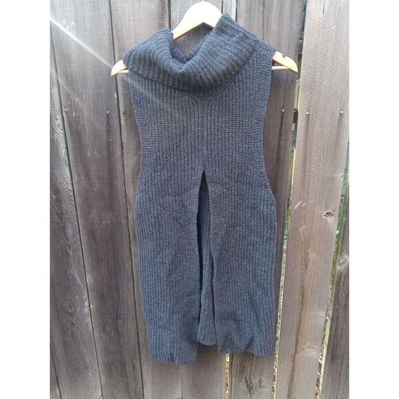 Free People Need It Now Turtleneck Ribbed Wool Sweater Vest‎ with Split Back Xs - Picture 3 of 7